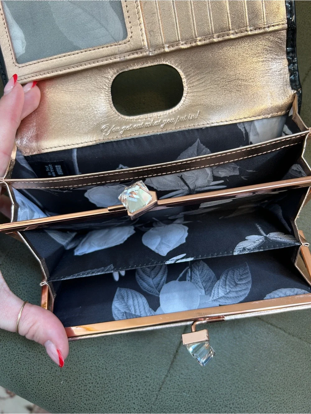 Ted Baker Black Patent Wallet with Crystal Kiss-Lock